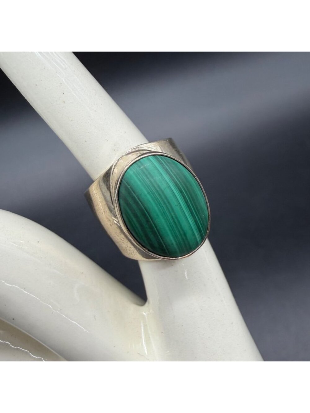 Navajo Sterling Silver Malachite Ring Nakai Native American Jewelry Size 5.75
